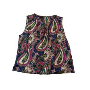 Talbots Blouse Top Women Petite 14 Multi Paisley Wearable Art Keyhole Sleeveless